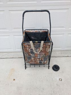 Cart Folding Shopping Cart with Tote Bag Will Need Bolts Screws & Metal Bar For Attachment of Wheels SELLING AS IS