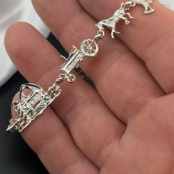 B27🐓🐄🌽 Sterling Silver Farm Animals Bracelet 🌽🐄🐓✨