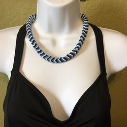 Beaded Chevron Pattern Rope Necklace With Magnetic Clasp Handmade