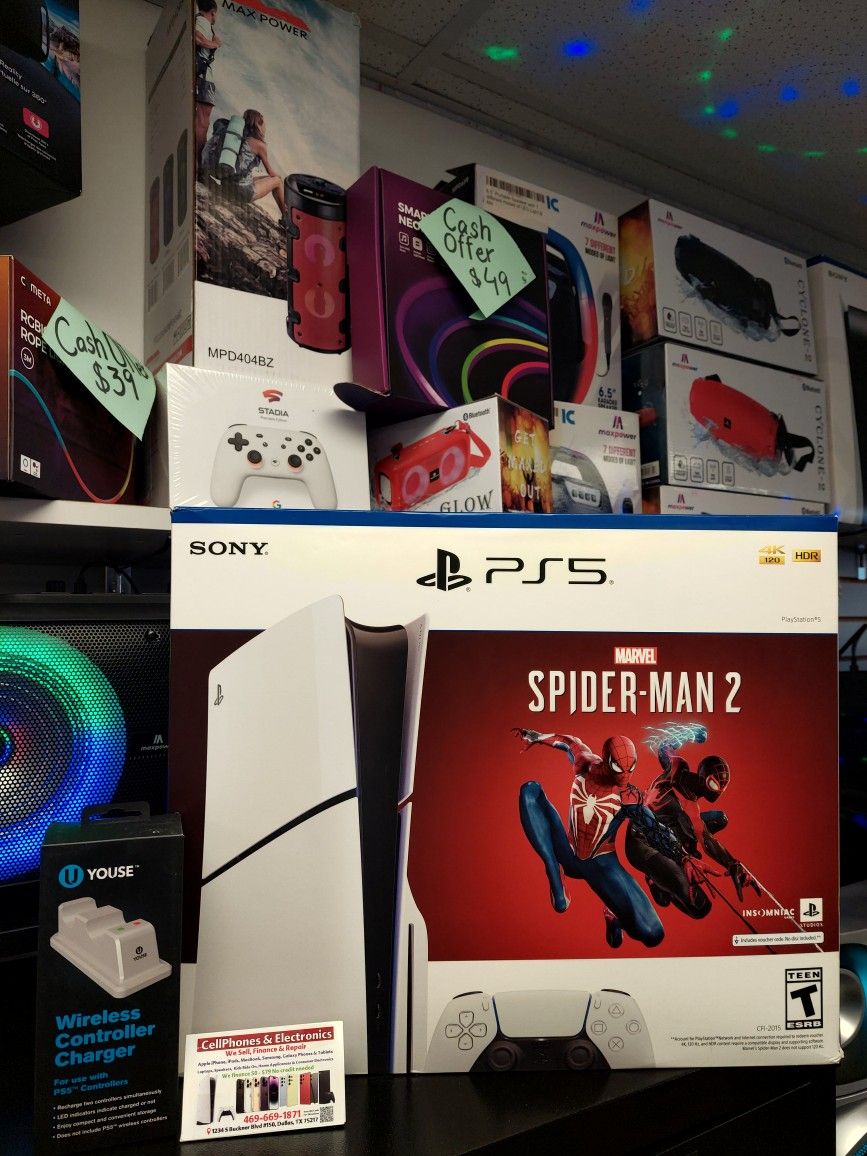 PS5 Spiderman 2 Bundle Brand New With Free Wireless Charger On Payments With $50 Down.