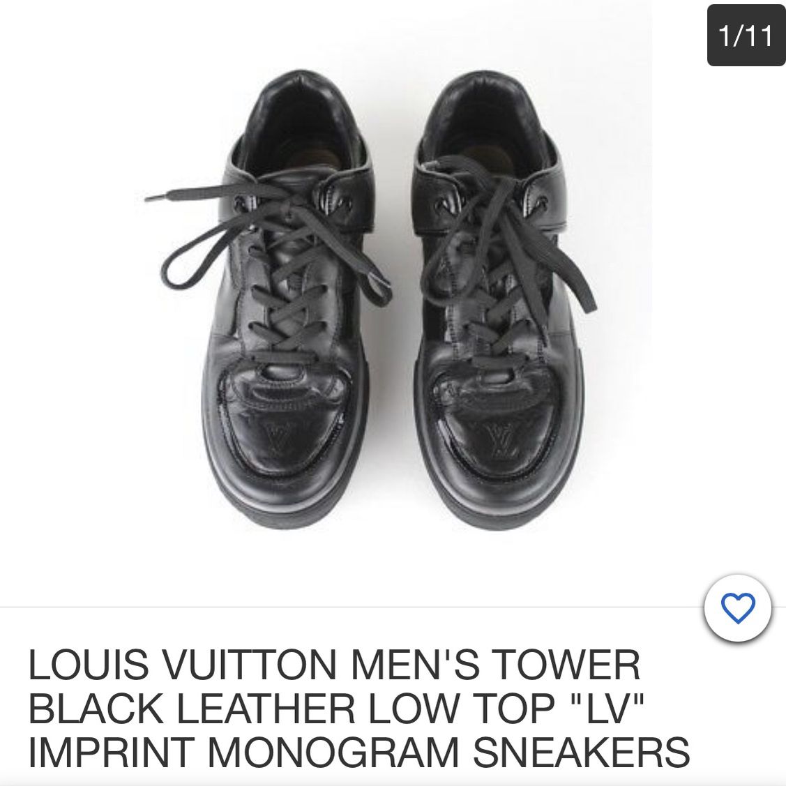 LOUIS VUITTON MEN'S TOWER BLACK LEATHER LOW TOP LV IMPRINT MONOGRAM  SNEAKERS