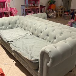 Two Restoration Hardware Kensington Spruce Couches  All New Pillow Covers.  Good Condition 