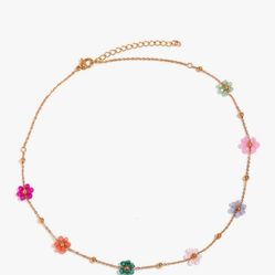 Cute Flower Beaded Ball Choker Necklace Stainless Steel Colorful Acystal Bead Daisy Flowers Adjustable Necklaces Fashion 18k Goldtone Plated Jewelry G