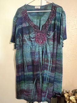 Avenue Boho Tunic Top with Embellished Neckline