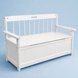  Kids Bench Storage Box Chest Toy Box  White Wood 