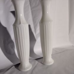 2 Vintage White Milk Glass Bud Vase


