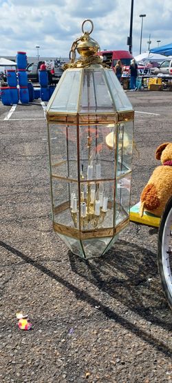 Vintage Beveled glass brass foyer chandelier