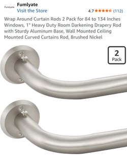 Wrap Around Curtain Rods 2 Pack for 84 to 134 Inches