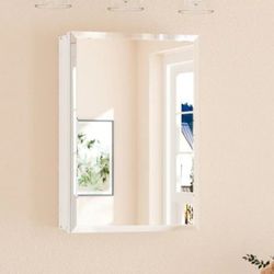 Keonjinn 16 in. W x 24 in. H Rectangular Beveled Frameless Metal White Surface Mount/Recessed Medicine Cabinet with Mirror