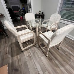 Moving Sale – Glass Dining Table w/ 4 Rolling Chairs – Must Go!
