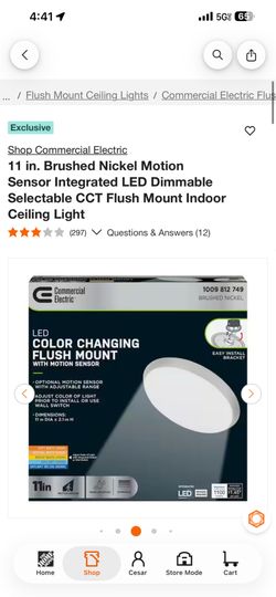 11 in. Brushed Nickel Motion Sensor Integrated LED Dimmable Selectable CCT Flush Mount Indoor Ceilin