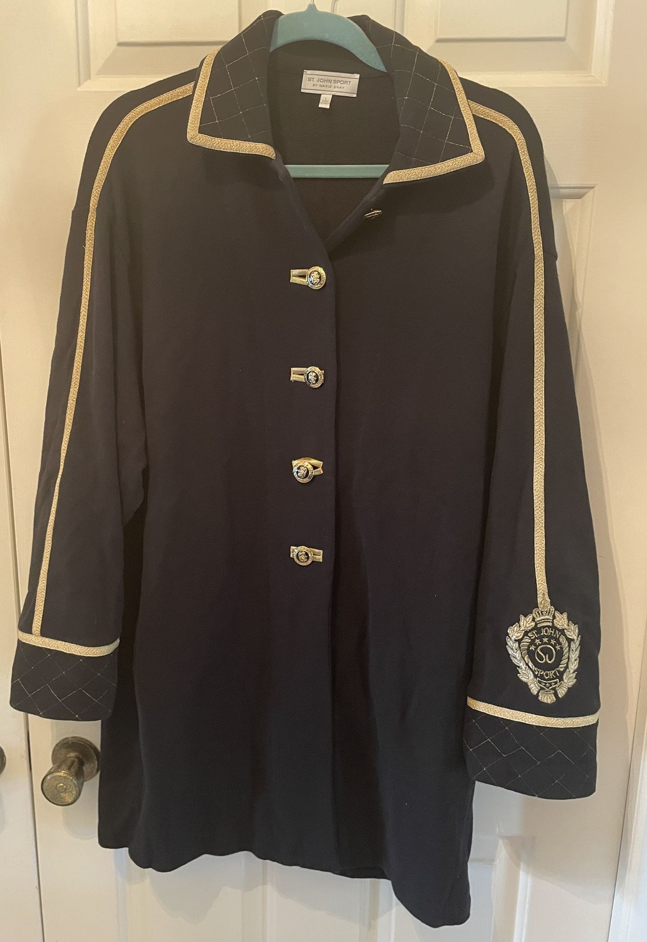 St. John Sport By Marie Gray- Black/Gold -Long Sweatshirt- Large -Button Closure