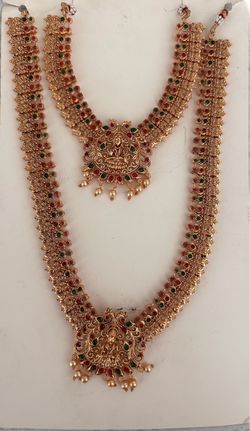 Indian Temple Jewelry Double Necklace Set