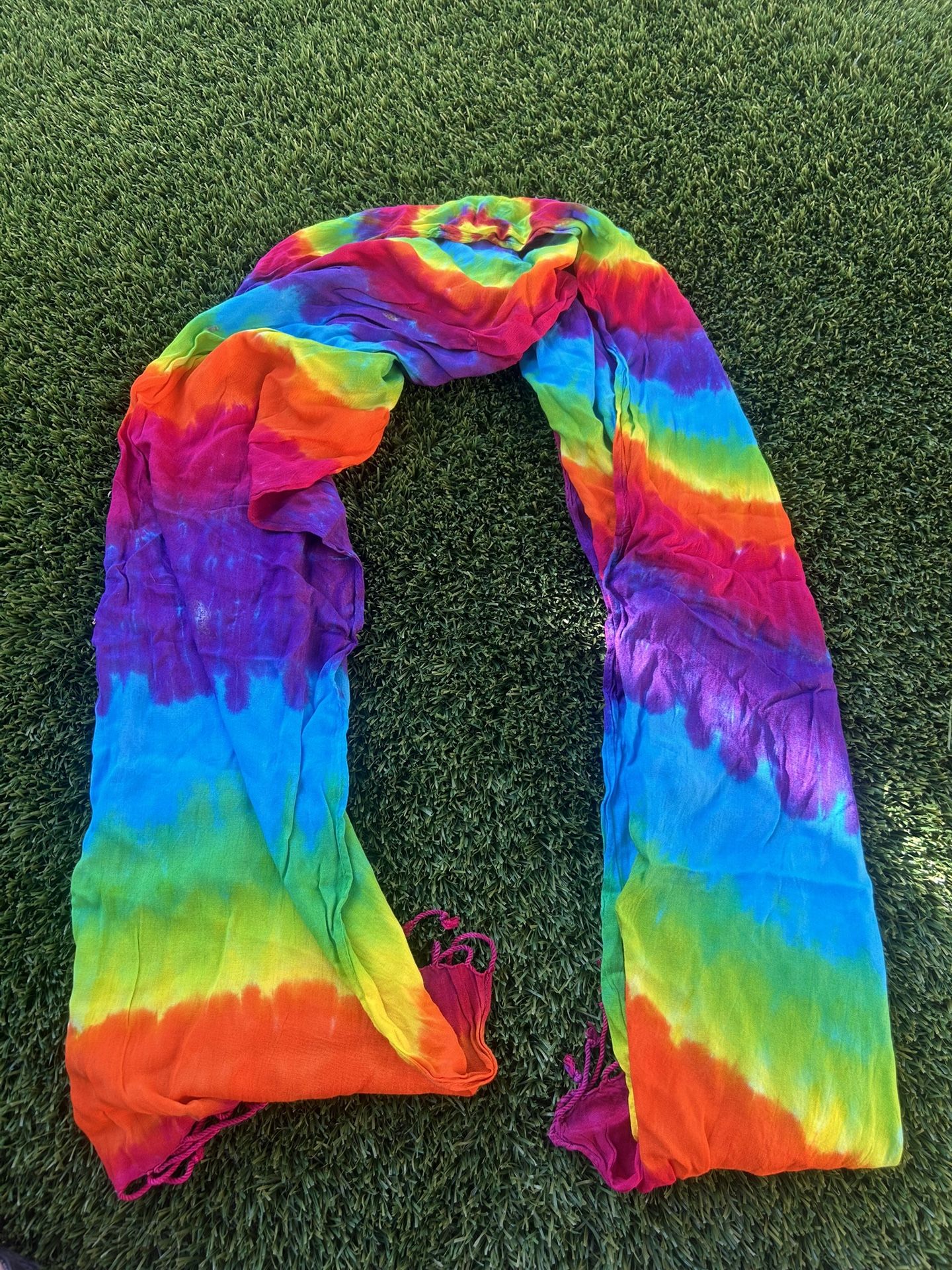 Rainbow Tye Dye Scarf % Rayon with Fringe 66 x 20