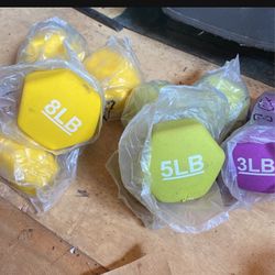 Three Sets Of Exercise Coated Dumbbells Weighs Color Coated
