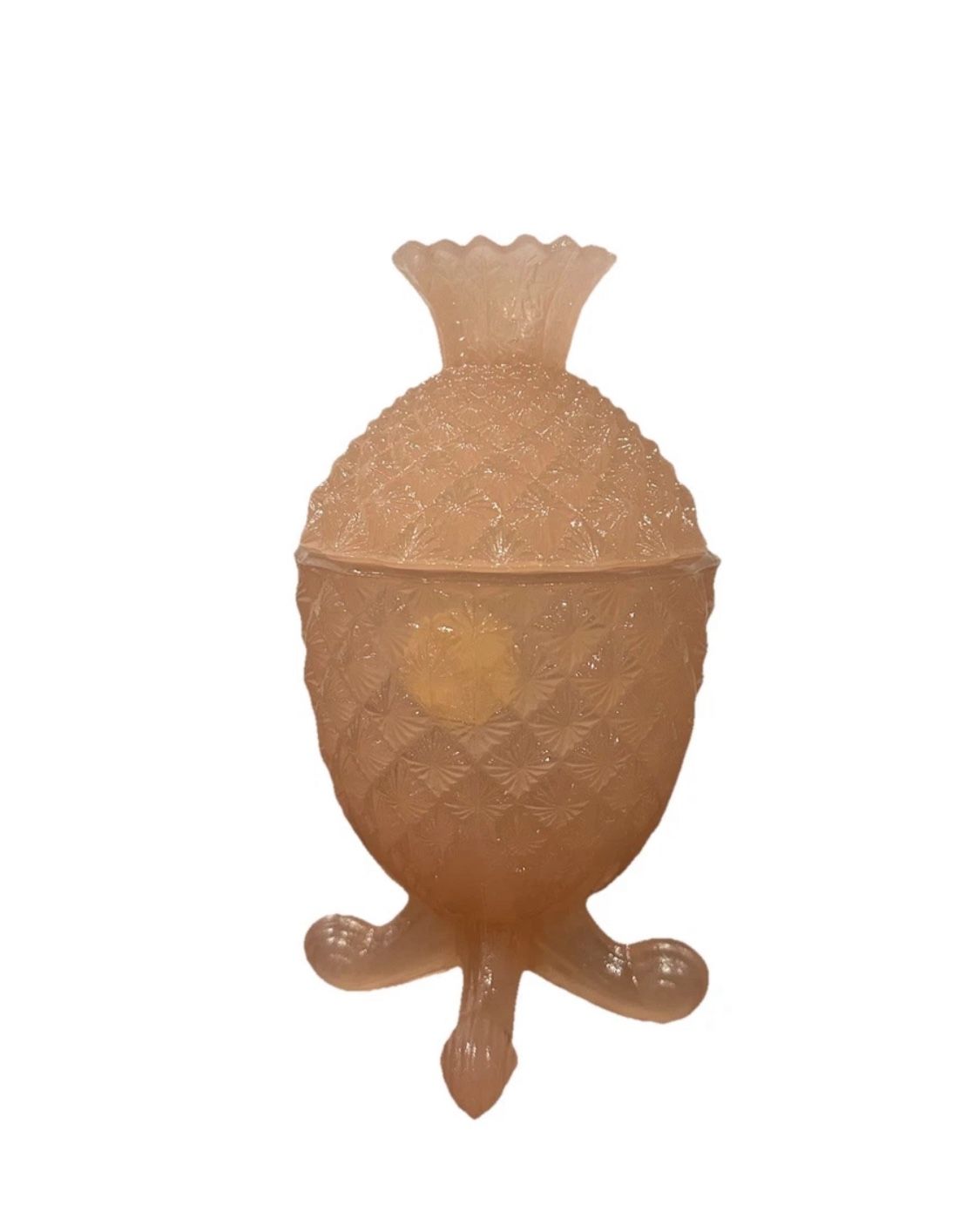 PV Portieux Vallerysthal Pineapple Glass Jar Dish Opaline Pink Lid France