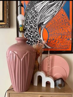 Beautiful Vintage Large/Tall Mauve Pink Ceramic Table Lamp