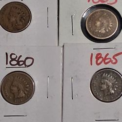 1859,1860,1863,1865. Bronze  Indian  Head,1865 Copper Penny