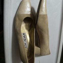 Escada Beige Suede & Leather Shoes Women Size 7.5 AA