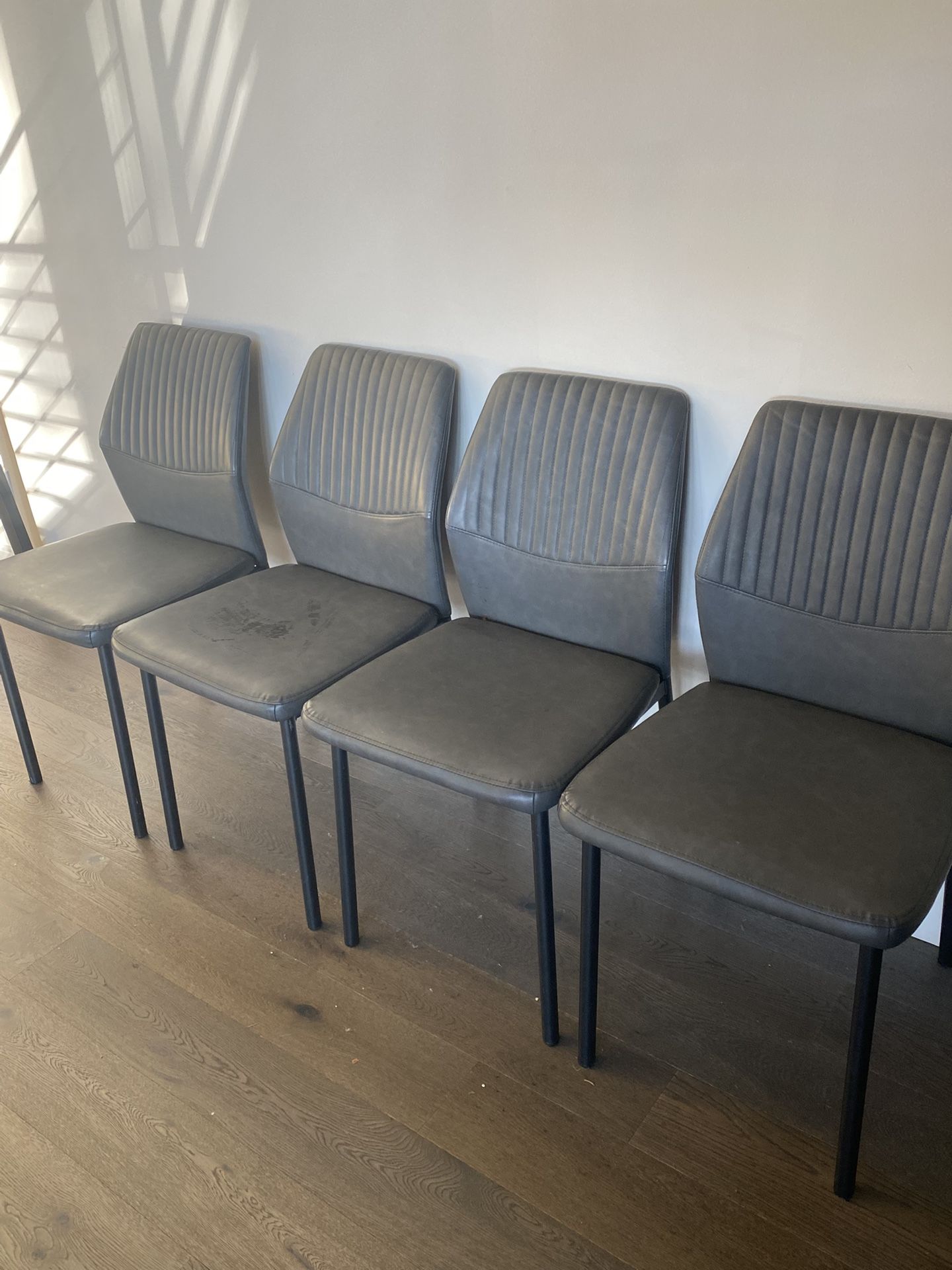 Set Of 4 Dark Gray Faux Leather Dining Chairs In Perfect Condition