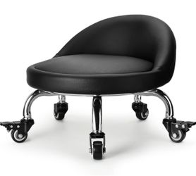 Rolling Stool with Backrest Low Height Rolling Stool with PU Leather, Roller Stool Chair, Roller Seats for Home, Office, Garage, Shop, Library