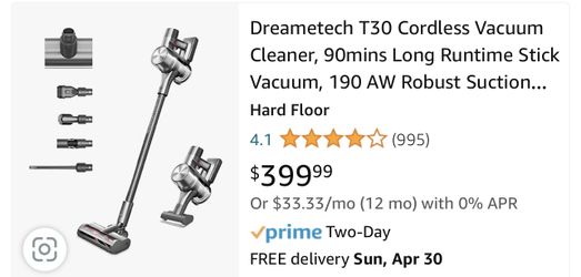 Dreametech T30 Cordless Vacuum Cleaner, 90mins Long Runtime Stick Vacuum, 190