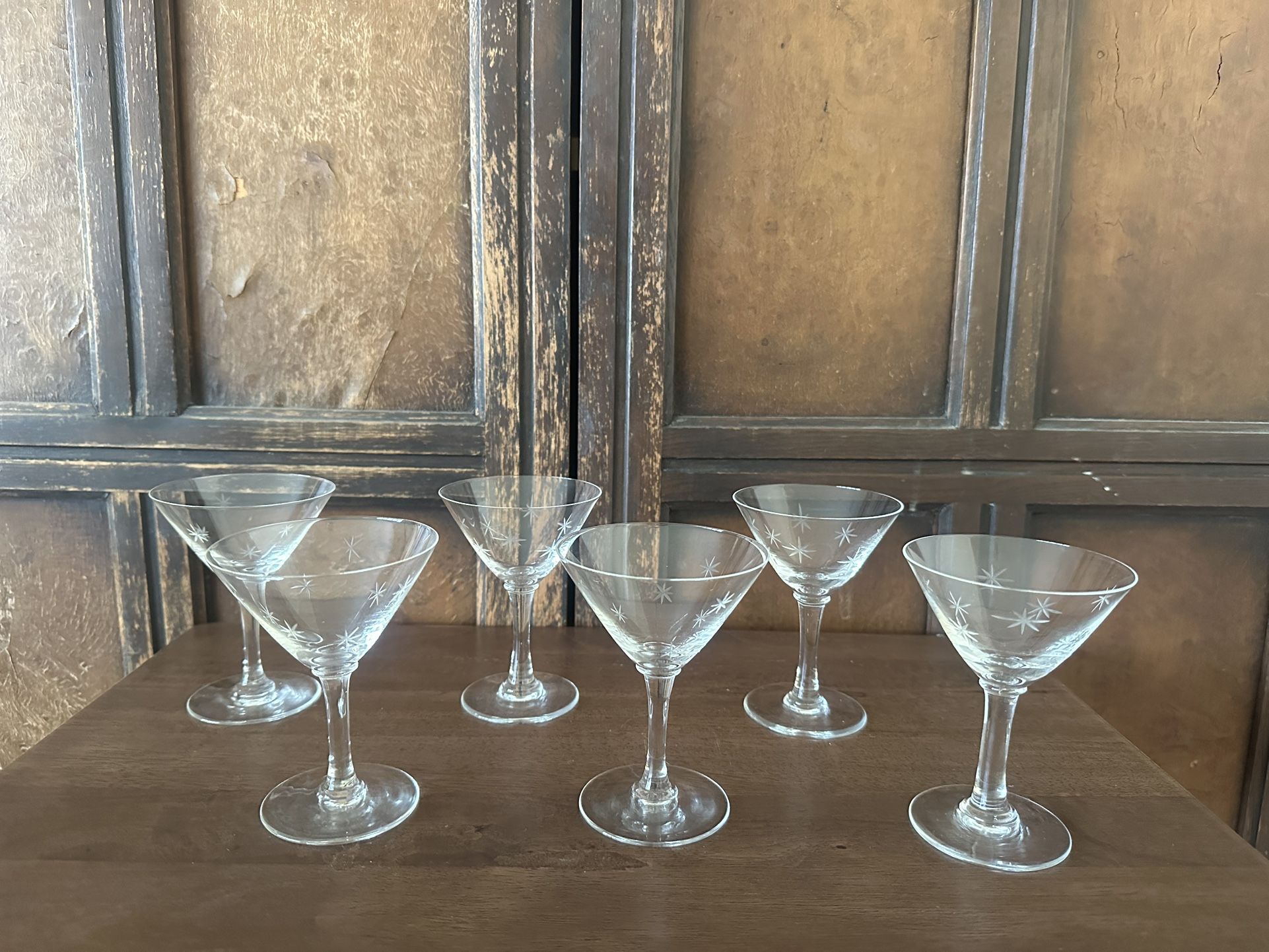 Vintage Cut Glass Starburst Martini Glasses Set Of 6