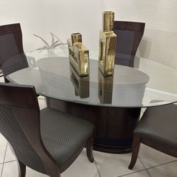 5-piece round/oblong glass dining set (table + 4 chairs)