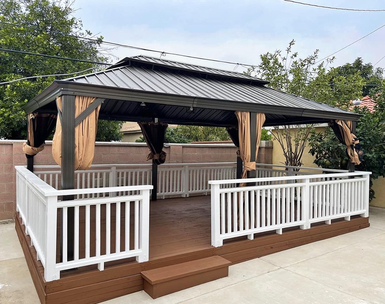 PURPLE LEAF Hardtop Gazebo 12' X 20' Outdoor Galvanized Steel Roof Backyard Canopy with Netting and Curtains Deck Garden Outside Heavy Duty Hot Tub Pa