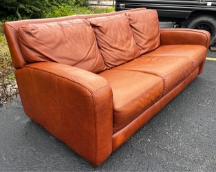 🚚 Cognac Genuine Leather Sofa - 82”