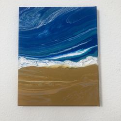 Original 8 x 10 Acrylic Paint Pour “Beach” Painting