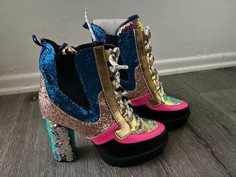 Multicolor Sequin Platform High Heel Boots