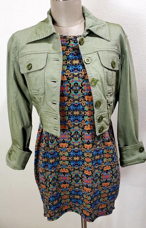 LuLaRoe Loose Fit Hi/Low Blouse XXS runs big Bisou Bisou Green Stretchy Denim Half Jacket Woman's 2 $5 Each or $7 for Both