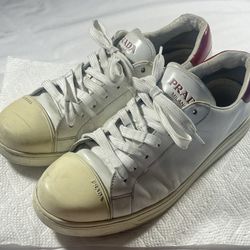 Prada Milano Lace Up White Flat Low Top Sneaker Shoes Footwear Men 11 Leather