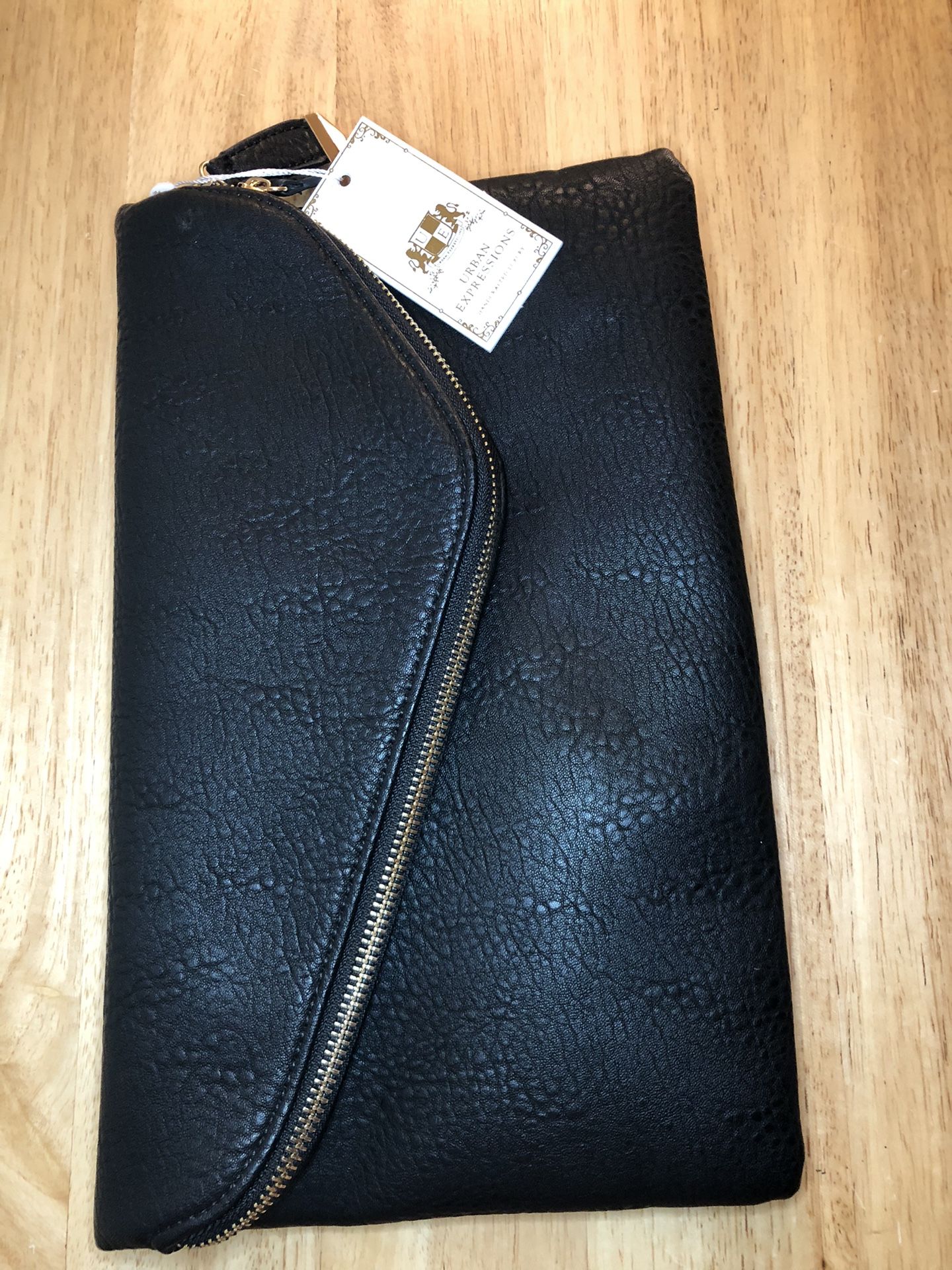 Urban Expressions Envelope Black Vegan Leather Flap Clutch