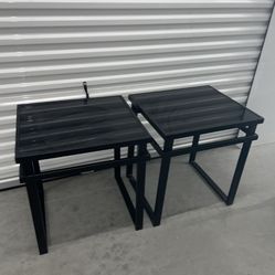 Set of 2 Black Glass End Tables