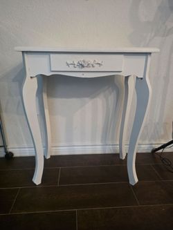 White wooden side table with drawer