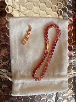 Pink stone rose gold tennis bracelet