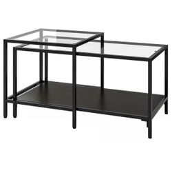 IKEA 2 piece metal wood and class coffee table , staking table