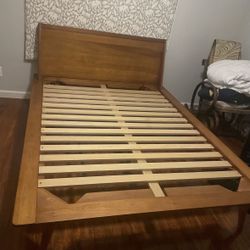 MID-CENTURY MODERN BED FRAME FULL SIZE LIGHT WALNUT STAIN