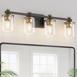 Black and Gold 4 Light Bathroom Vanity Light