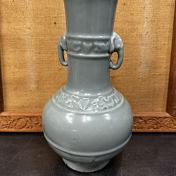 Antique Chinese Celadon Glazed Vase 19th Century Qing Dynasty Elephant Handles