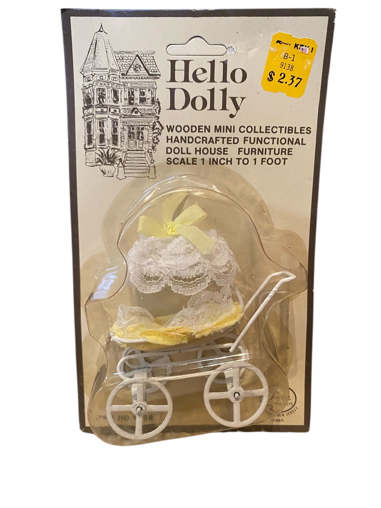 Vintage Price Imports Dollhouse Hello Dolly Miniature Baby Carriage Yellow