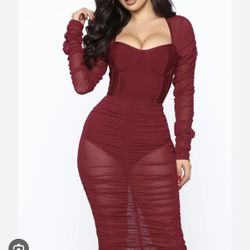 Small Wine Mesh MIDI Dress