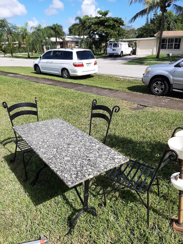 Heavy Wrought Iron Bistro Set W/ Granite Top