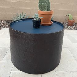 Large Modern Hammered Metal Drum Coffee Table 