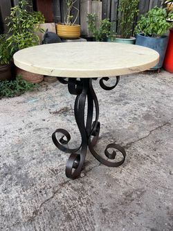 Vintage Mid Century Marble and Wrought Iron Side Table