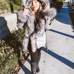 FAUX FUR TRIMMED HOODED JACKET