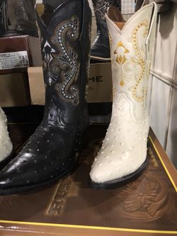 Ostrich boots black or bone white