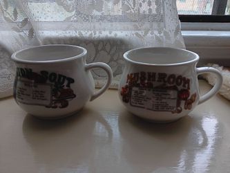 White Onion & Mushroom Soup Bowls Set - Ceramic Vintage Style